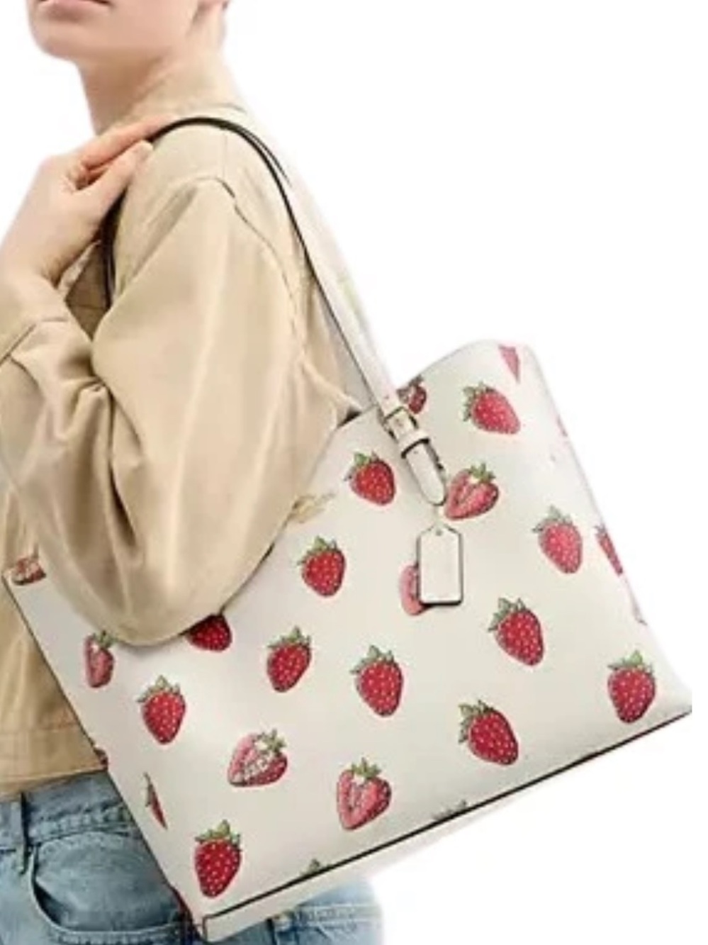 COACH Mollie Strawberry Print Tote Bag Interior Zip Pocket